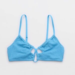 Aerie Shimmery Crinkle Lace Up Scoop Bikini Top XXS Blue NWT UPF 50 PROTECTION